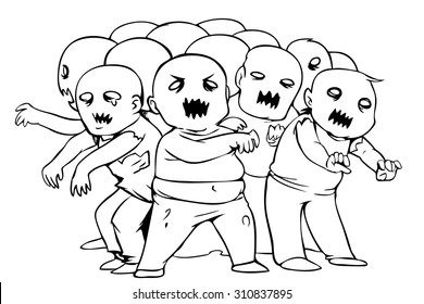 Cute cartoon zombie crowd