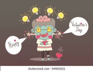 cute cartoon zombie hand draw vector.  worm couple  valentine day card concept