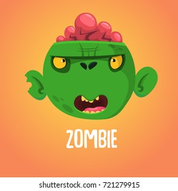 Cute cartoon zombie head. Halloween vector illustration isolated