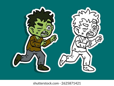 Ilustração de corrida de zumbis de desenhos animados bonito