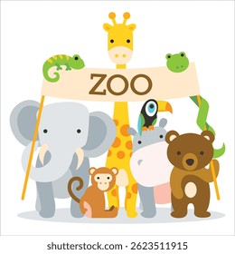 Cute cartoon zoo animals vector