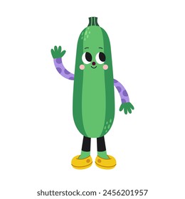 Cute cartoon zucchini illustration on a white background. Funny colorful character.