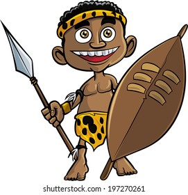 Cute cartoon zulu warrior. Isolated on white
