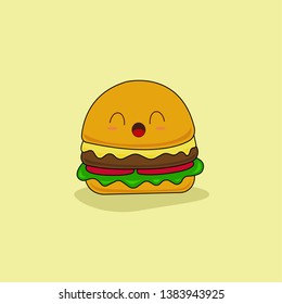 Cute cartoonHamburger with smiling faces. Junk food vector illustration. - Vector 
