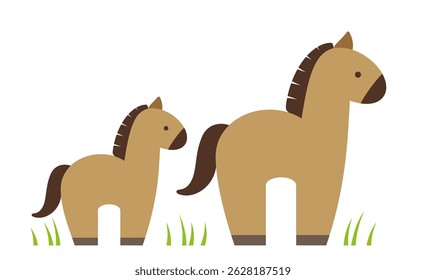 A Cute Cartoonish Horse Family Vector Flat Style Illustration Isolated On A White Background.