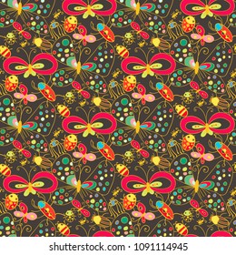 Cute cartoonish insects seamless pattern