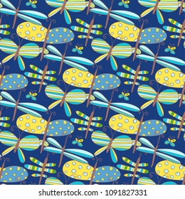 Cute cartoonish insects seamless pattern