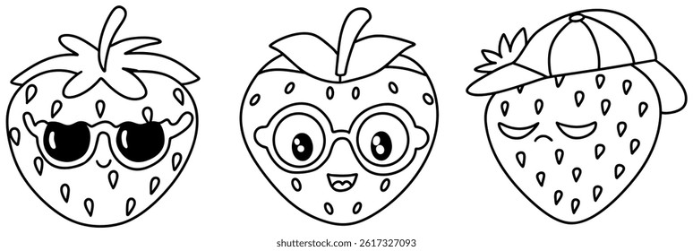 A Cute cartoonish strawberries with various expressions showcase playful and fun design