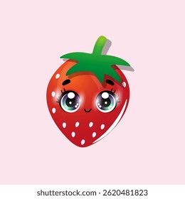A cute, cartoonish strawberry character
