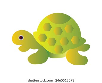 Cute Cartoonist Green Turtle aislado sobre fondo blanco. Personaje divertido de la historieta de la tortuga. EPS de Vector de Clipart editable disponible