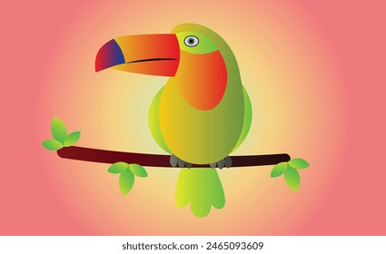 Cute Cartoonist Toucan bird sitting on the branch with pink theme. Editable vector EPS available
