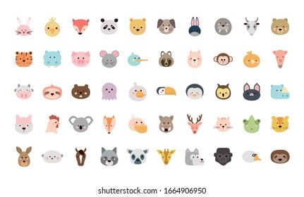 Cute cartoons flat style icon set design, Animal zoo life nature character childhood and adorable theme Vector illustration