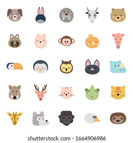 Cute cartoons flat style icon set design, Animal zoo life nature character childhood and adorable theme Vector illustration
