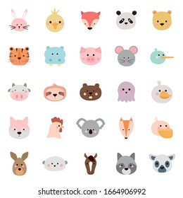 Cute Cartoons Flat Style Icon Set Design, Animal Zoo Life Nature Character Childhood And Adorable Theme Vector Illustration