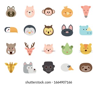 Cute cartoons flat style icon set design, Animal zoo life nature character childhood and adorable theme Vector illustration