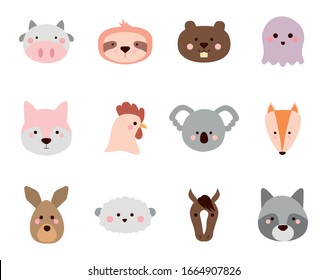 Cute cartoons flat style icon set design, Animal zoo life nature character childhood and adorable theme Vector illustration
