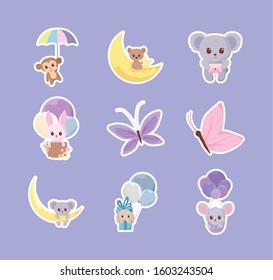 Cute cartoons icon set design, Animals zoo life nature character childhood and adorable theme Vector illustration