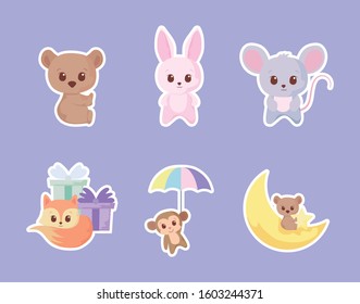 Cute cartoons icon set design, Animals zoo life nature character childhood and adorable theme Vector illustration