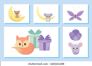 Cute cartoons icon set design, Animals zoo life nature character childhood and adorable theme Vector illustration