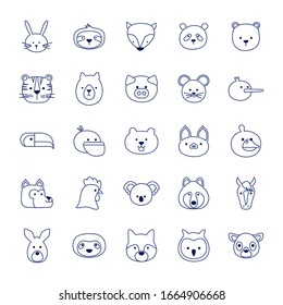 Cute cartoons line style icon set design, Animal zoo life nature character childhood and adorable theme Vector illustration