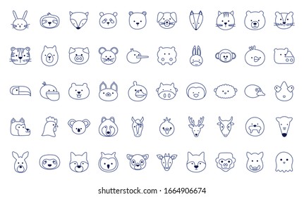 Cute cartoons line style icon set design, Animal zoo life nature character childhood and adorable theme Vector illustration