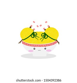 Cute cartoons noodles traditional Chinese dumplings,with funny smiling faces,kawaii  asian food vector illustration.