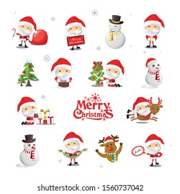 cute cartoonSanta claus  sticker icon set. 