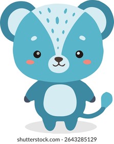 A cute, cartoon-style animal character in shades of blue, featuring round ears, a spotted forehead, and a small tail.