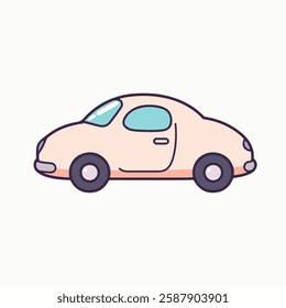 Cute cartoon-style car illustration with a pastel color scheme. Perfect for transportation, automotive, kids' graphics, stickers, and vehicle-related projects.