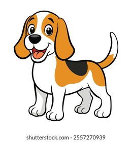 A cute, cartoon-style dog sitting with its tail wagging and tongue out.