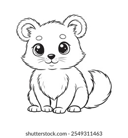 Un lindo dibujo de estilo de dibujos animados de un gatito blanco esponjoso, sentado en sus patas traseras.