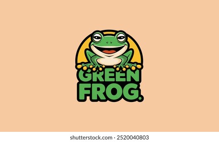 Cute cartoon-style green frog logo with bright colors.