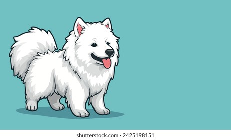 A cute cartoon-style illustration of a Samoyed dog