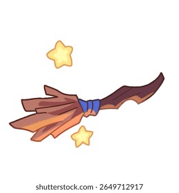 A cute, cartoon-style magical broom with sparkling yellow stars. Ideal for fantasy themes, witchcraft, or magical adventure illustrations.
