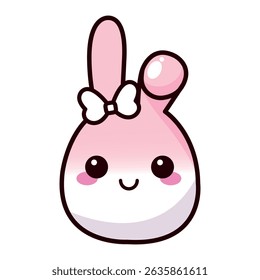 A cute, cartoon-style pink bunny character with a bow. 