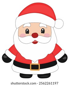  cute, cartoon-style Santa Claus. Santa is depicted with a red hat, white beard, red suit with white trim, black belt with a yellow buckle, and black gloves and boots.