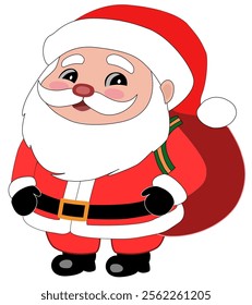  cute, cartoon-style Santa Claus. Santa is depicted with a red hat, white beard, red suit with white trim, black belt with a yellow buckle, and black gloves and boots.