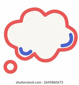 Cute cartoon-style thought bubble with red outline and blue accent. Ideal for comic panels, dialogue design, children’s illustrations, educational materials, and creative text decorations.