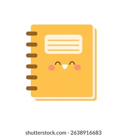 Cute cartoon-style yellow notebook with a smiling face and spiral binding. 
Perfect for school graphics, kids’ designs, and cheerful educational themes.