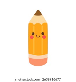 Cute cartoon-style yellow pencil with a smiling face and red cheeks.
 Perfect for school supplies, kids' stationery, and educational illustrations.
