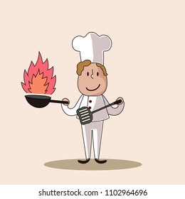 Cute cartoon,the chef is showing his cooking