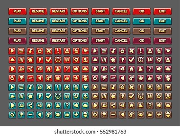 Cute cartoony buttons for creating video games set 9
