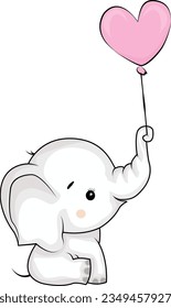 Cute cartooon elephant with a balloon