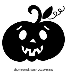 Cute carved face on a pumpkin silhouette. Vector illustration. 