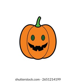 Estilo de desenho animado de abóbora esculpido bonito com expressão de halloween ilustração Vetor