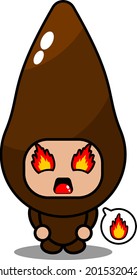 cute cassava vegetable character cartoon mascot costume vector with angry expression
