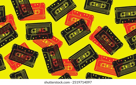 Cute cassette tape pattern background vector design