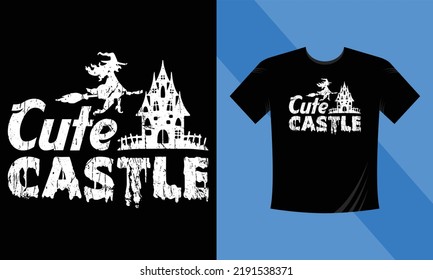 Cute Castle - Best Halloween T-Shirt Design Template. Labrador, Pumpkin, Night, Moon, Witch, Mask. Night background T-Shirt for print.