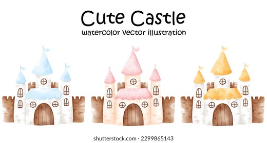 cute castle, castles, castle watercolor, vector illustration, palace, kingdom