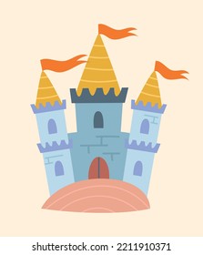 Cute Castle Icon. Symbol Of Middle Ages And History. Poster Or Banner For Website. Architecture And Fairy Tale. Fantasy And Imagination. Part Of Learning Map. Cartoon Flat Vector Illustration